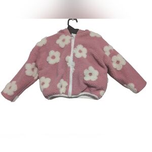 Lily & Lotie Pink and White Fleece Jacket with Floral Design Girls Size 24 Month